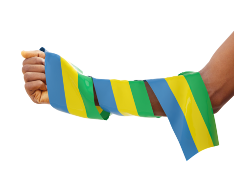 Hand wrapped in Gabonese flag. fist with 3d rendered flag isolated on transparent background - Powered by Adobe