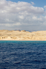 View of the Red Sea, turquoise water color and sandy beach, beauty of nature