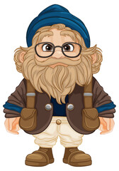 Isolated Elderly Grandfather in Country Man Cartoon
