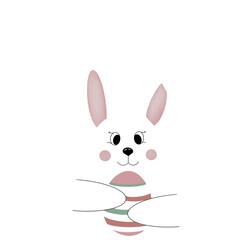 Illustration of a cute Easter bunny with pink ears on a transparent background. Elements for creating an Easter composition