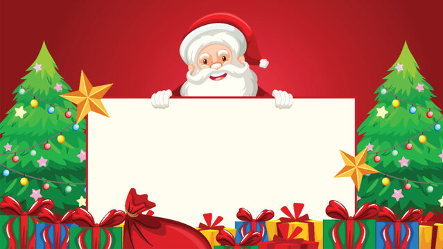 Cheerful Santa Claus with Red Christmas Gifts