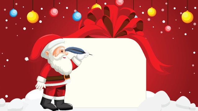 Santa Claus Banner with Red Background and Big Bow
