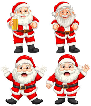 Cheerful Santa Claus Poses in Vector Illustrations