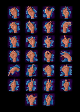 Sign language english alphabet poster А5 red hands.Red hands forming the letters of the signed English alphabet	
