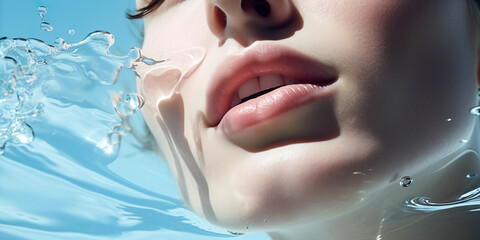 A serene underwater portrait of a woman, her face adorned with a calm smile, submerged in tranquility. - 641625512