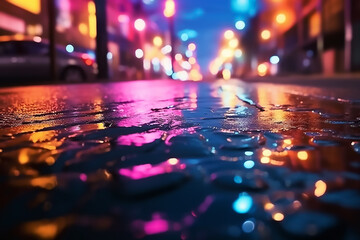 Beautiful neon night with water reflection