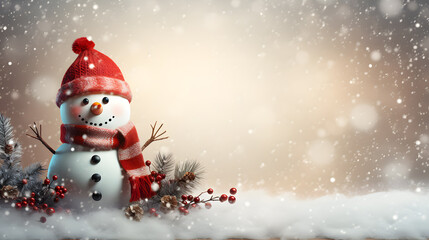 Fototapeta premium Christmas background with christmas decoration and snowflakes. Space for text. mock up design