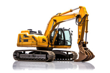 Crawler excavator with bucket isolated on white background