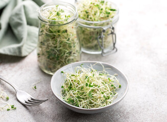 Microgreens grown in a jar.
