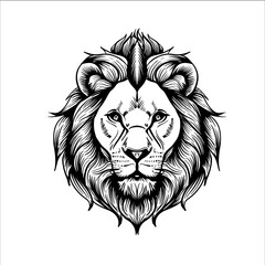 Lion. Sketchy, graphical, black and white portrait of a lion's head on a white background