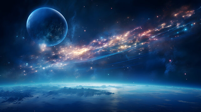 Deep space beauty. Planet orbit. Galaxies sky in space Planets and stars beauty of space exploration