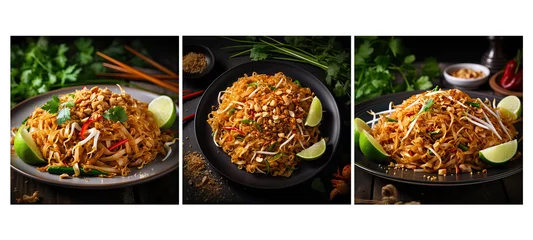 Foto op Canvas noodles pad thai food texture background illustration meal spicy, traditional tasty, dinner lunch noodles pad thai food texture background © sevector
