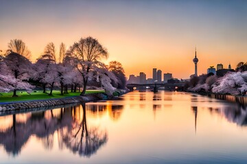 Naklejka premium sunrise over the river