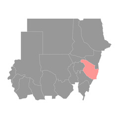 Al Qadarif State map, administrative division of Sudan. Vector illustration.