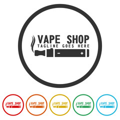 Vape shop logo template. Set icons in color circle buttons