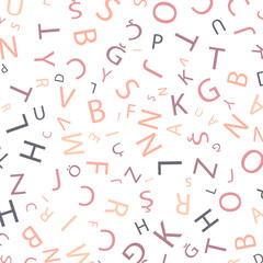 Seamless abstract Turkish alphabet vector geometric pattern. Colorful letters on white background. Random order. Gift wrapping paper, fabric, poster. Bed linen and interior. School and learning theme.