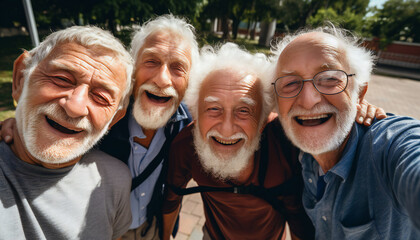 Elderly Men Having Fun Taking a Selfie with Friends