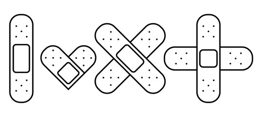 Medical cute illustration of band aid in outline style. Medical bandage plaster line icon.
