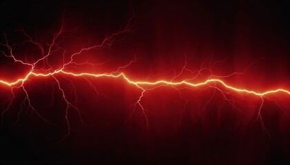 Naklejka premium Red horizontal lightning in the dark sky