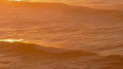 Powerful Surfing Waves at Sunset Light on Atlantic Ocean Coast in Morocco