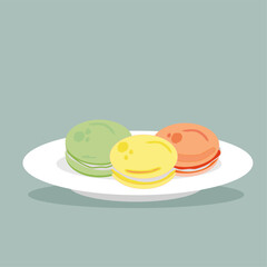 macarons on plate, vector illustration