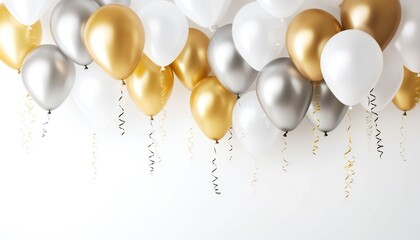 Gold and White Balloons on White with Copy Space