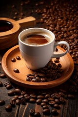 Obraz na płótnie Canvas Hot espresso with brown coffee seeds generative ai