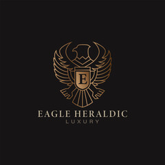 Eagle falcon icon logo vector luxury golden color illustration