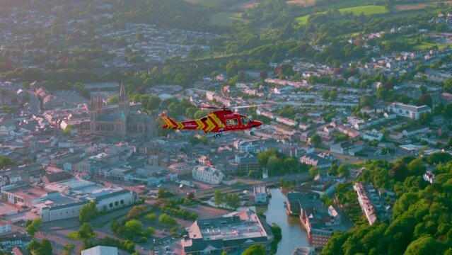 Air Ambulance Helicopter Flying Over Cornwall