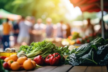 Farmers Market with Fresh Vegetables, Soft Focus Blurry Background Ideal for Text Overlay - Local Havest - AI Generated