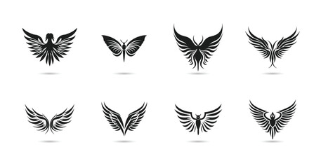 Set of black wings icons. Wings badges. Collection wings badges. Vector illustration.