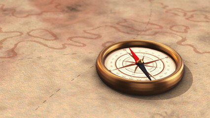 Fototapeta na wymiar Vintage style compass needle spinning on old map