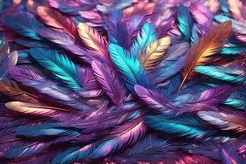 Holographic Feather Background, Iridescent Feather Wallpaper, Iridescent Feathers Background, Iridescent Feather Texture, AI Generative