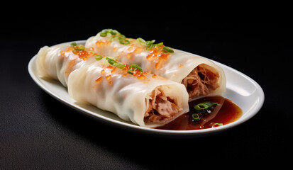rice noodle roll in a plate