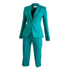 empty turquoise female Business suit as a png file made with generative ai