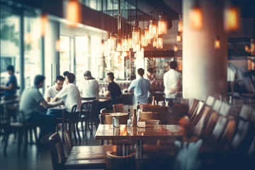 Fotobehang blurred restaurant background with some people eating and chefs and waiters working, Generative AI © Dream Canvas