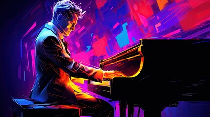 Obraz na płótnie Canvas colorful pianist playing piano