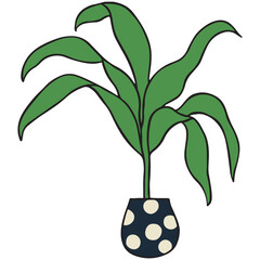 Houseplant cartoon line filled illustration
