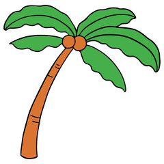 Coconut tree cartoon line filled illustration