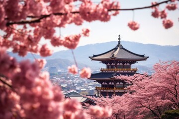 Kiyomizu dera Temple Clean Water Temple and blooming sakura generative ai