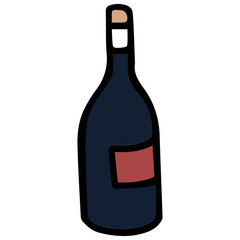 Wine bottle cartoon line filled illustration