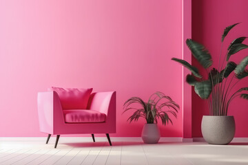Shot of the room in viva magenta trend color of year 2023, trendy interior design in viva magenta color