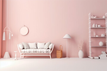 Interior of the room in plain monochrome pastel color, modern interior design
