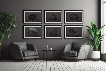 Interior of a room in plain monochrome black and dark grey color, modern interior design