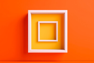 Single square picture frame on a light red color wall background, modern design