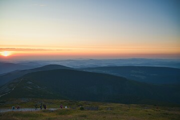 sunrise over the mountains, snezka, krkonose, Czech republic
