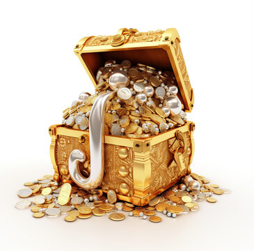 3d render letter jj surrounded by Treasure Chest Text: Each letter is a treasure chest filled with gold coins, jewels, and pearls