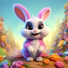 Exquisitely Detailed Cute Bunny with Bright Eyes for Easter - AI Generated