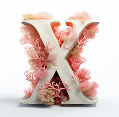 3d render letter x surrounded by Coral Cursive: Cursive letters intertwined with delicate coral formations