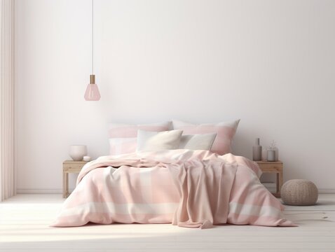 Light cute and cozy home bedroom interior 3d render generative ai